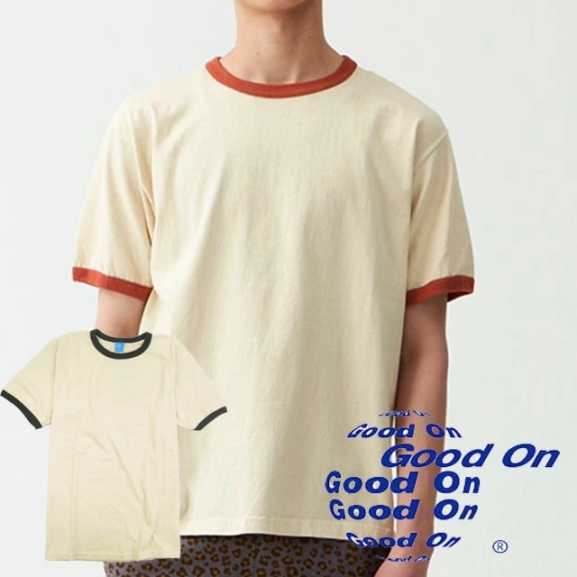 グッドオン メンズ Tシャツ ショートスリーブリンガー ティーシャツ 半袖 レディース トップス カットソー コットン100％ ウェア アパレル クルーネック GOST1910 ブラック 黒 オレンジ