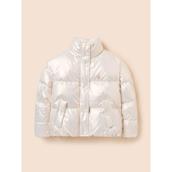 女の子用光沢ダックダウンショートパディング アイボリー