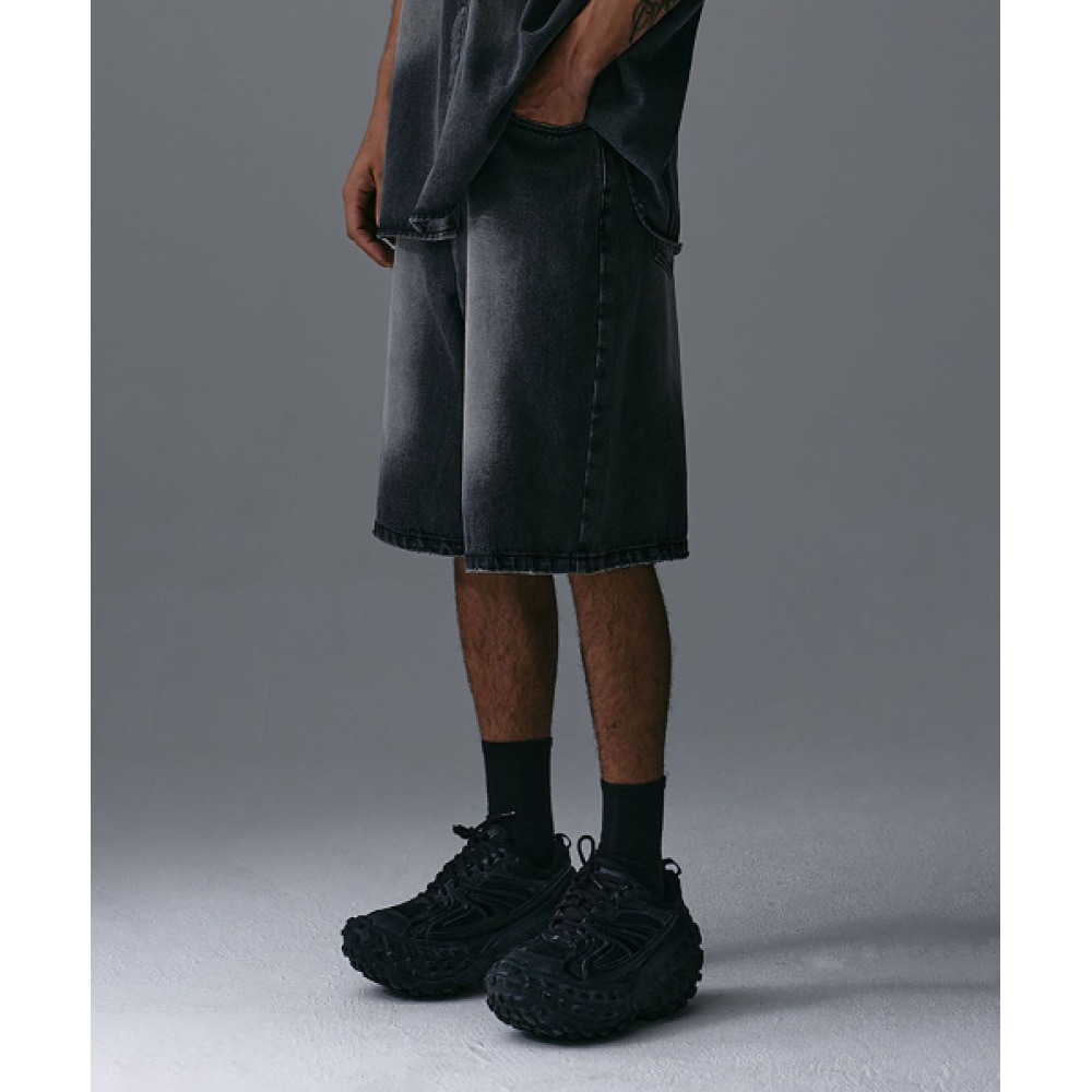 ザ・アンチプラットフォーム起毛ワイドハーフデニムパンツ (グレー)