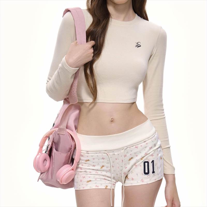 レディース トップス プルオーバー Tシャツ ショート 長袖 ラウンドネック 襟なし スリム 細身 薄手 かわいい 大人可愛い きれいめ シンプル カジュアル 上品 おしゃれ かっこいい レトロ