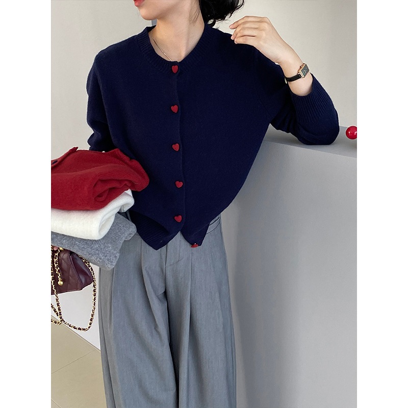 Jiangzuo 100 ウールラブボタンセーターカーディガン女性用初秋デザイン韓国スタイルのソフトでワックス状のニットトップ U938