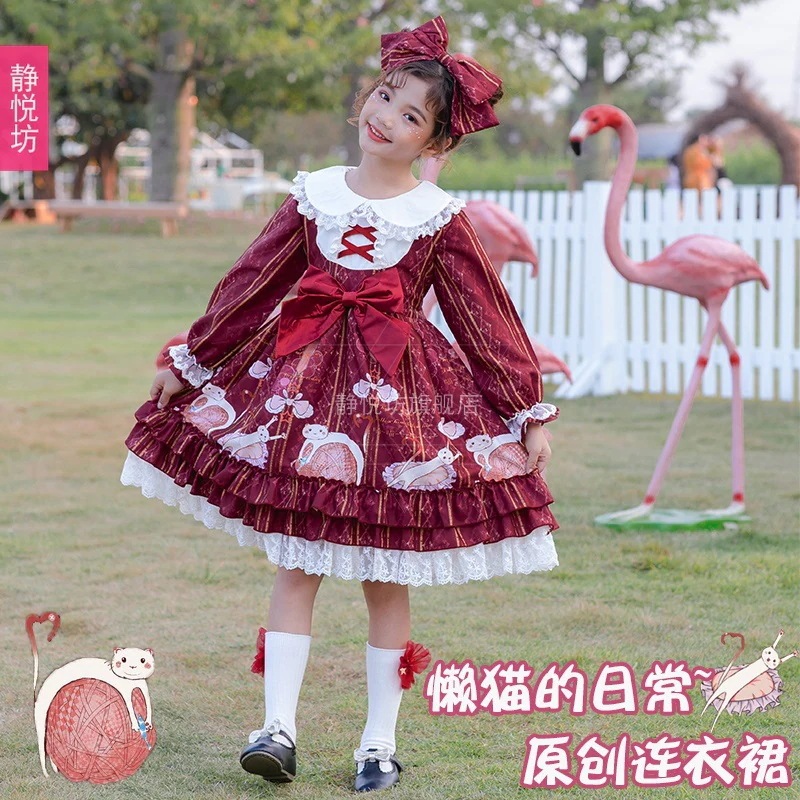 オリジナルスペインプリンセス春秋長袖レッド子供ロリータ子供服ロリータドレスopドレス女性