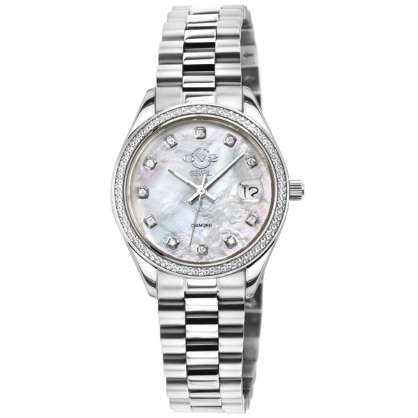 カジュアル腕時計 GV2 by Gevril Womens 12425B Turin Diamond MOP Dial Swiss Quartz Steel Watch