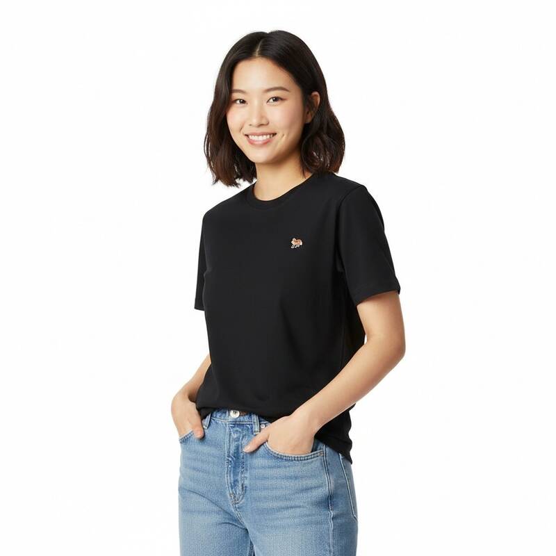 メゾン・キツネ MW00110KJ0008 P199 レディース ベビーフォックスパッチ レギュラーTシャツ ブラック