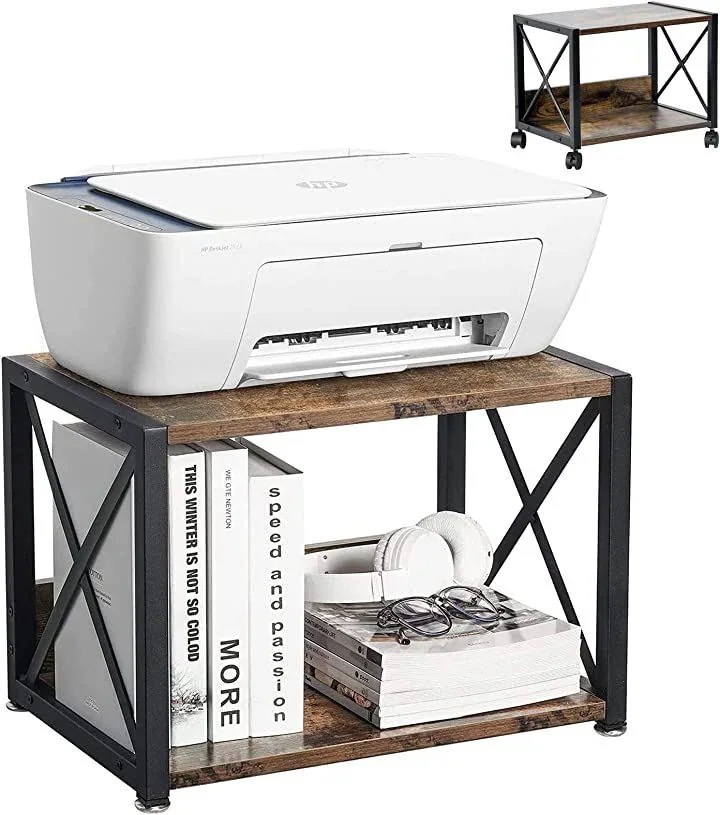 沸騰新柄追加 プリンター台 プリンターラック 木製 2段 プリンタースタンド 卓上収納 机上ラック 幅44奥行30高さ31cm キャスター付き( 黒ウォールナットquma