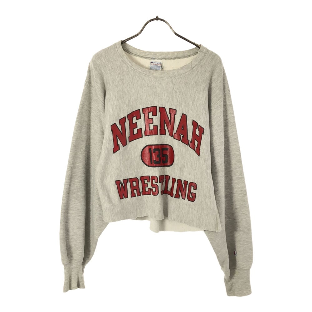 90s USA製 刺繍タグ オールド 3段 リバースウィーブ プリント 長袖 トレーナー L グレー 裏起毛 メンズ