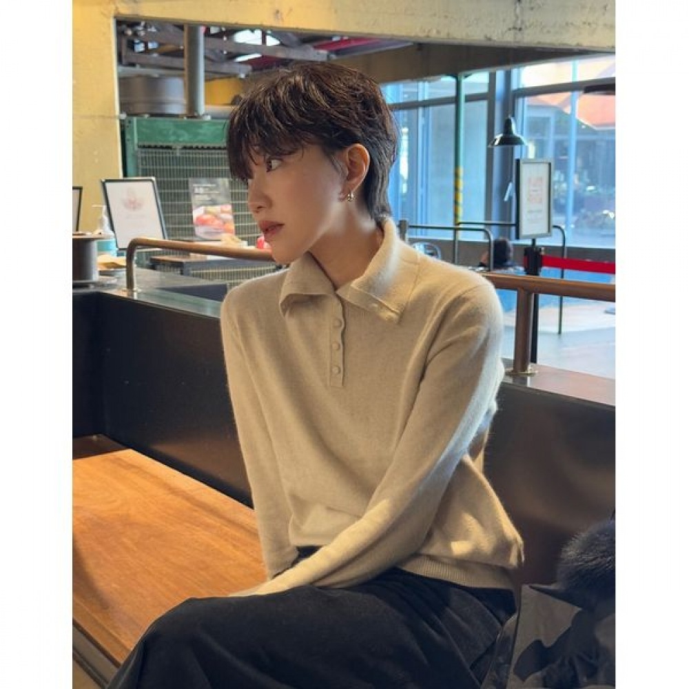 [ヘッジズレディース] 24FW ラクーンブレンドボタン付きニットプルオーバーライトベージュ HSSW4DP82I1