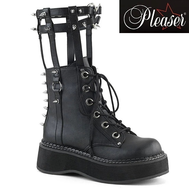 キャバ ブーツ PLEASER プリーザー インポート レザー スタッズ ショートブーツ ブラック 5cmヒール レディース ショート セクシー 前厚 プラットフォーム ハイヒール 大きいサイズ