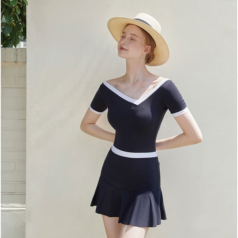 【1つ買うと10つ無料】2025のスカート保守的でスリムな腹部ビーチソリッドカラースイムスーツ