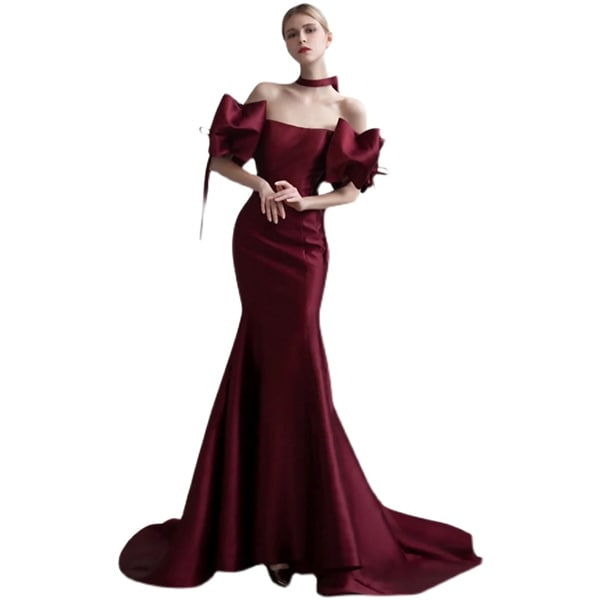 上品 パーティードレス ワインレッド オフショルダー お呼ばれ/二次会/合コン/パーティー