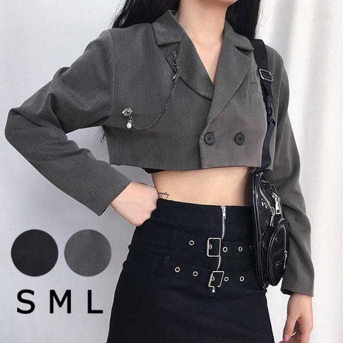 【夏セール！】テーラードジャケット レディース へそ出し おしゃれ ショートブレザー 肌見せ トップス 春 夏 秋物 秋服 カジュアル 短丈 長袖 半袖 アウター グレー 黒