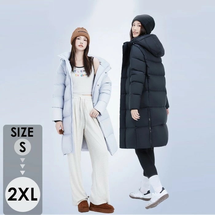 95%ダウン ダウンコート レディース ロング おしゃれ 冬 ダウンジャケット フード付き スタンドカラー 着痩せ 可愛い 通学 通勤 撥水 大きいサイズ 黒ブラック 無地 厚手 防寒 ジップアップ