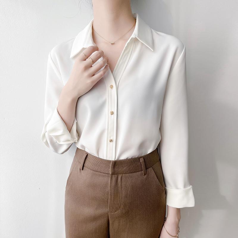 ブラウス 白 シフォンシャツ 長袖 シャツ レディース 秋冬 通勤 おしゃれ トップス シンプル オフィス ビジネス フォーマル クラシック