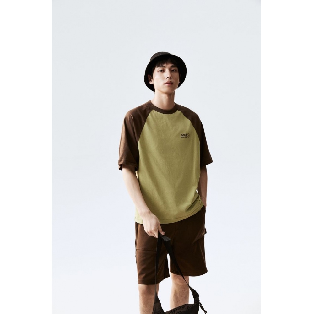 H&M ルーズフィットプリント T シャツグリーン/ブラウン