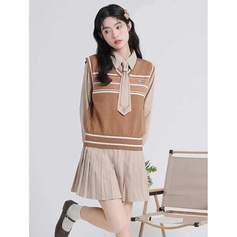 2025年秋冬 年齢を減らす甘いドレス ベストセット レディースツーピースセット