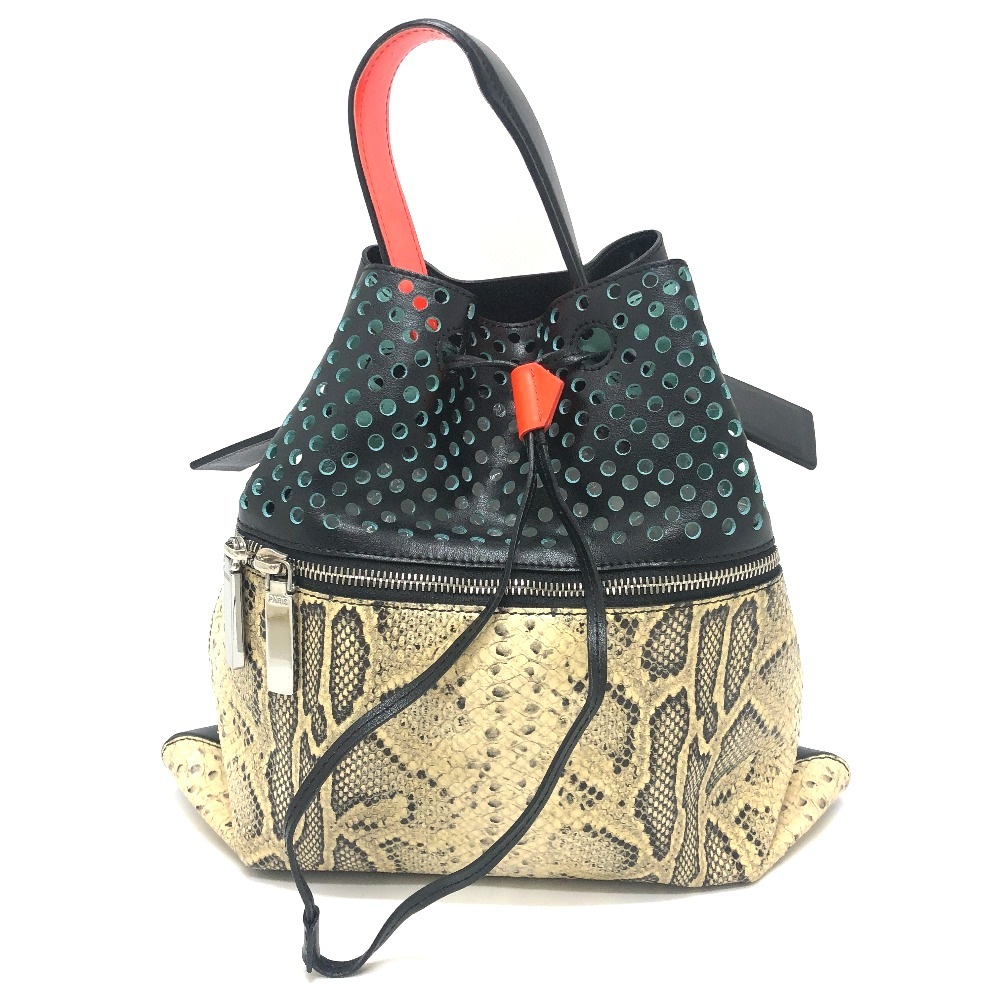 KENZO ケンゾー リュックサック 2SA805 パンチング＆パイソン柄 2017年リゾートコレクション 2WAY ハンドバッグ 巾着 レザー ブラック×ベージュ
