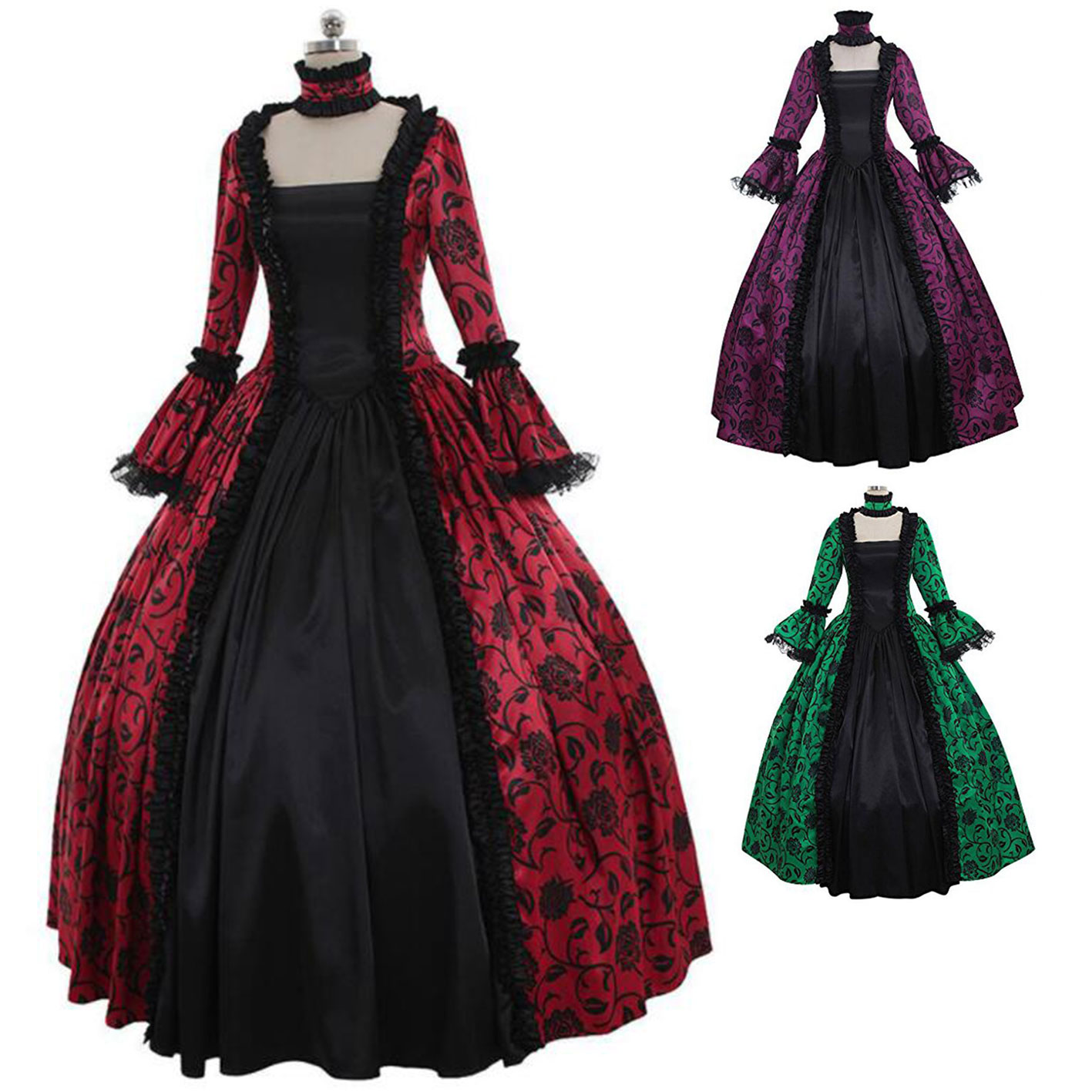 レトロドレス 大人用コスプレ衣装 ロングドレス 長袖 ハロウィン衣装 プリンセスライン お姫様 プリンセス 欧風 貴族 ハロウィンコスチューム cosplay 舞台衣装 舞台劇 イベント 変装 仮装