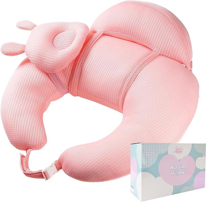 授乳クッション Nursing Pillow 助産師監修 綿 洗える 授乳用 負担軽減 ２つの補助まくら( パステルピンク, 横幅：約60cm奥行：約50cm高さ：約18cm)