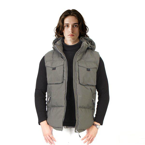 男性機能性フード付きパッド入りウェルロンキルティングパッド入りT2ポケットパッド入りベスト