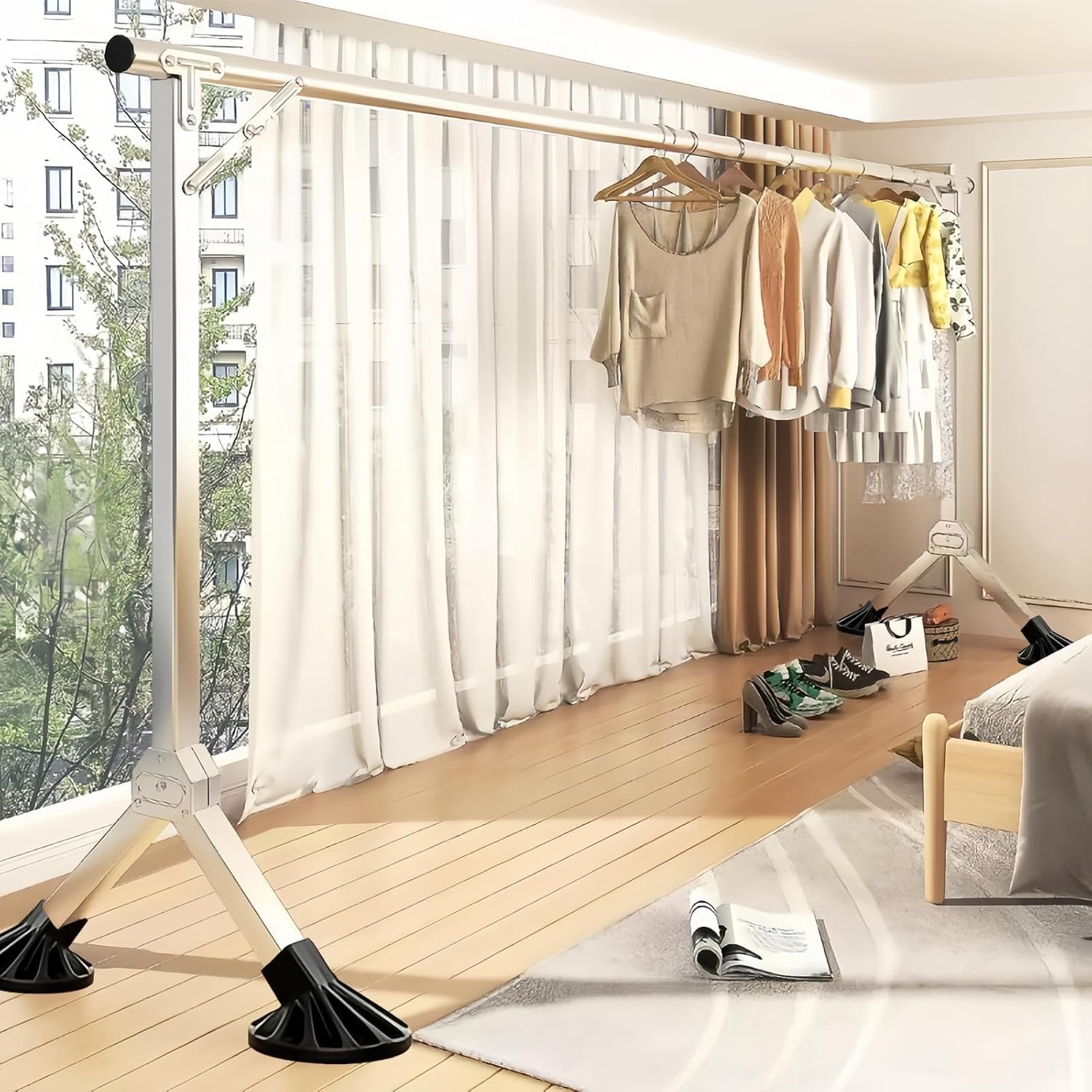 物干し 布団干し 伸縮式 洗濯物干し 干しスタンド 室内 部屋干し 超耐荷重物 屋外 折り畳み 洗濯干し 物干し竿 多機能 屋外耐風 錆びない ステンレス鋼- (1.3-2m)