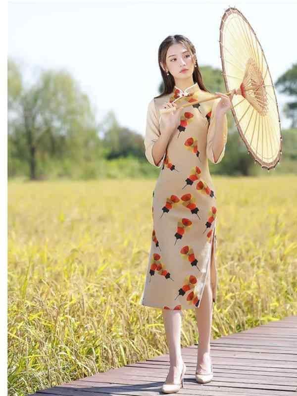 チャイナドレス きいサイズ レディース 七分袖 切り替え ミモレ丈 スタンドカラー スリット タイト スエード おしゃれ モダン コスプレ 27,294円