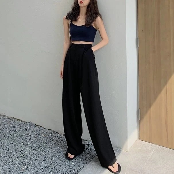 パンツ ボトムス ワイドパンツ ロング丈 ツータック ハイウエスト 脚長 美脚 スタイルアップ