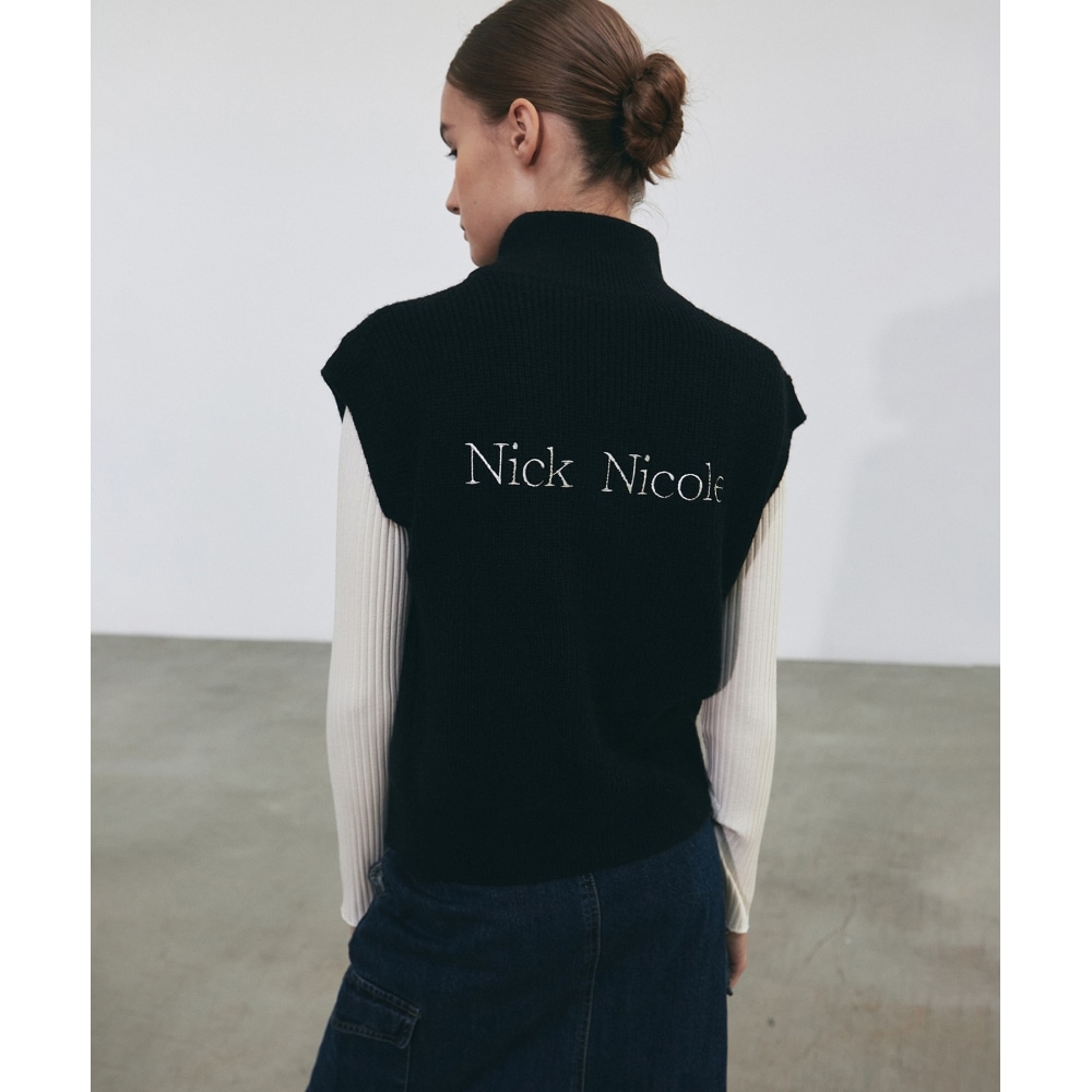 ニック&ニコールニコールニットジップアップベスト_ブラック