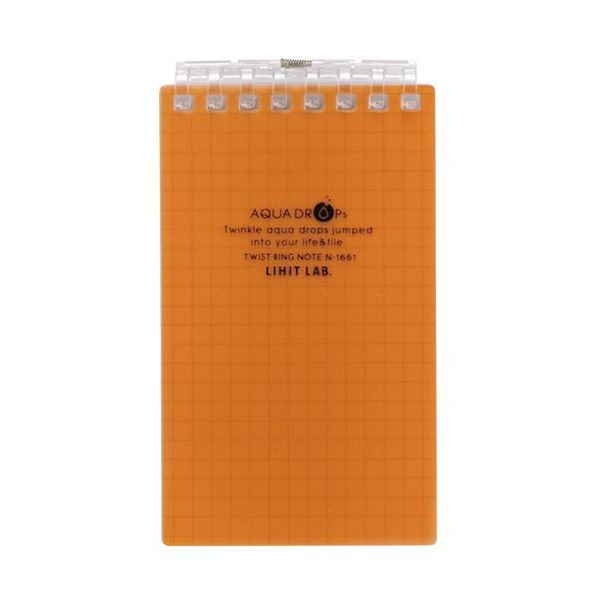 （まとめ） リヒトラブ AQUA DROPsツイストノート（メモサイズ） 125×72mm 8穴 5mm方眼罫 橙 40枚 N-1661-4 1冊 (×30セット)