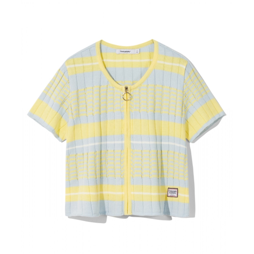 CODEGY (女性) ポイントラベルストライプクロップカーディガン_イエロー