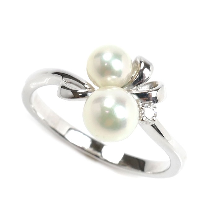 MIKIMOTO ミキモト K18WG ホワイトゴールド リング・指輪 パール約4.6-5.6mm ダイヤモンド 11号 3.1g レディース 中古 美品