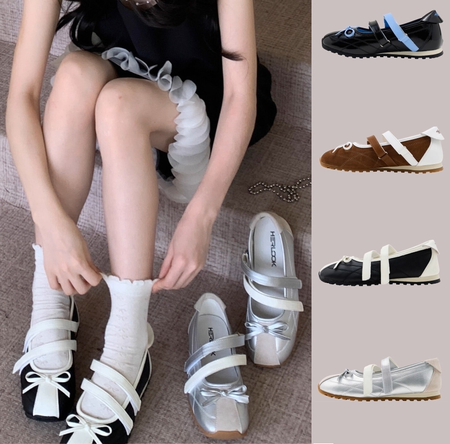 HERLOOK　ツインバンドバレエスニーカーballet sneakers 4色 HE3