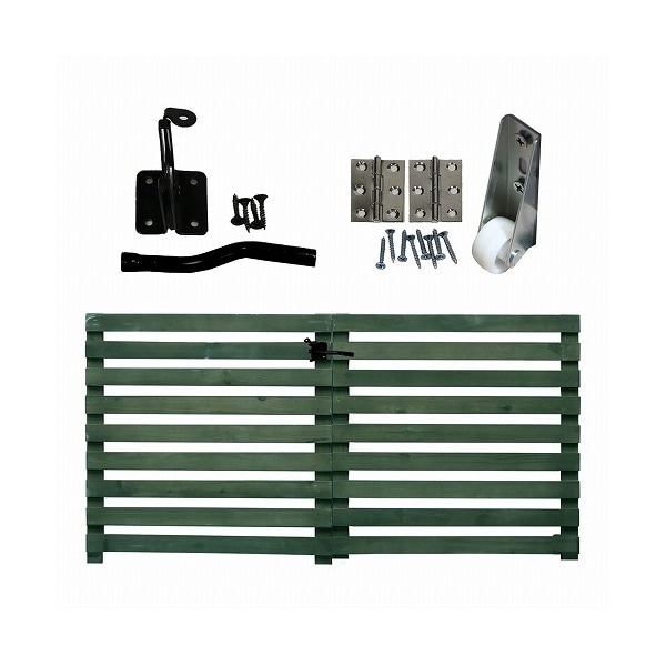 住まいスタイル WF-YKG-DGN 折り畳めるウッドフェンス142×71 ゲートセット(横ボーダー) ダークグリーン メーカー直送