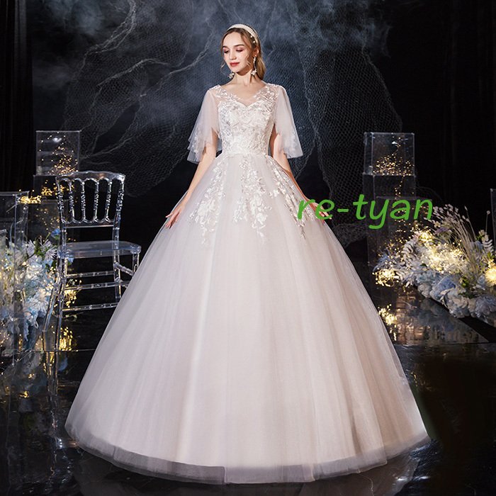 二次会 白結婚式 ウエディングドレス 花嫁ドレス 海外挙式 フォトウェディング エンパイアドレス 可