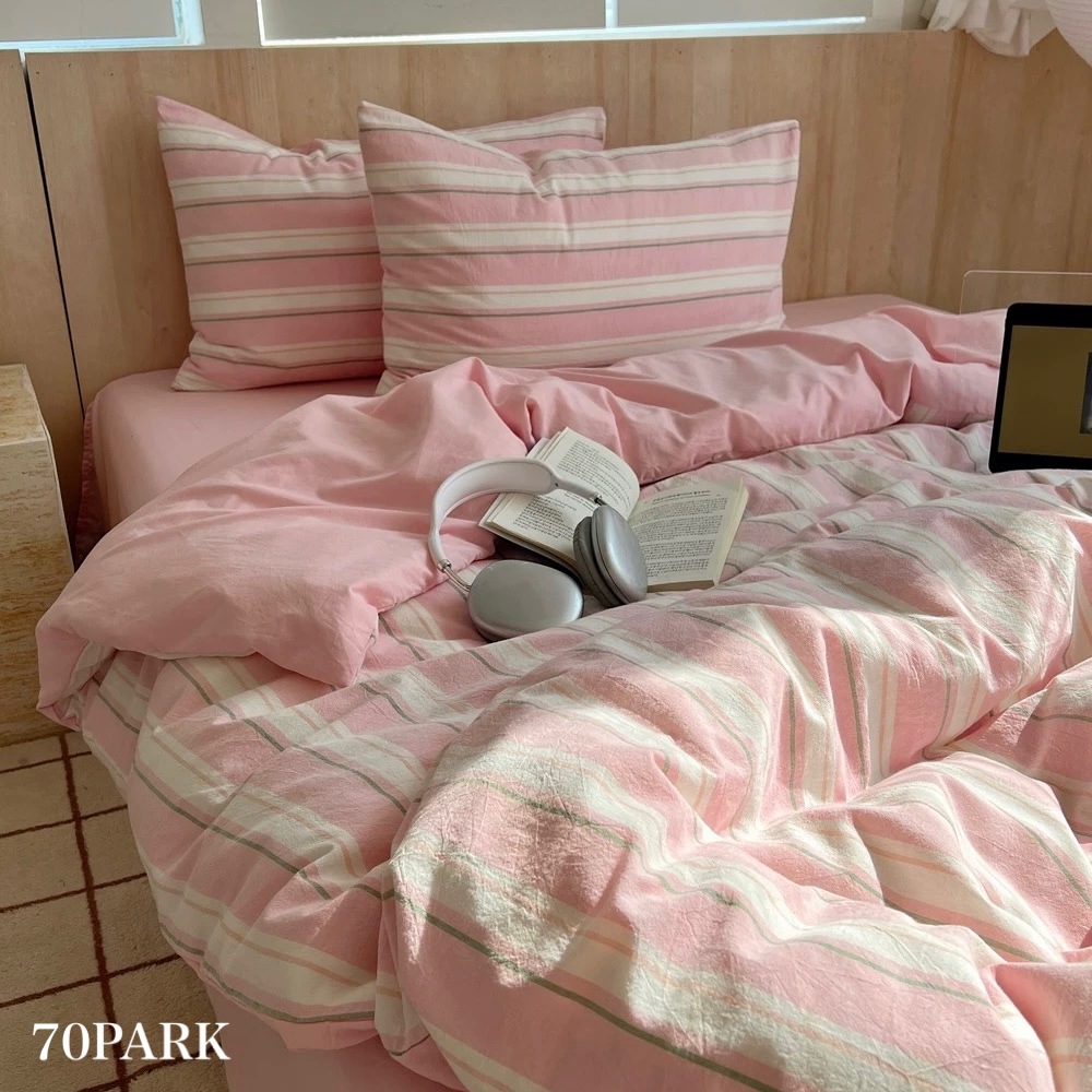 カラー マルチストライプ コットン 布団カバーセット 全3色 ベッドカバー ベッドカバー 2サイズ ベッドリネン おしゃれ 韓国インテリア 韓国雑貨 韓国っぽ インテリア雑貨 70PARK