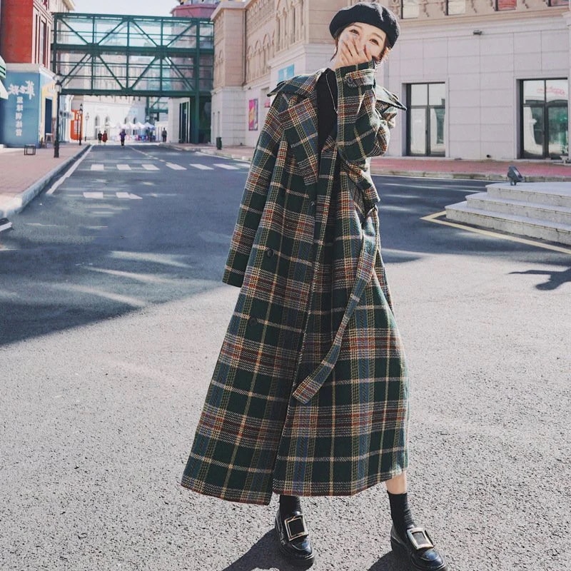 ロングコート コート レディース アウター 厚手チェック柄 トレンチコート 大きいサイズ