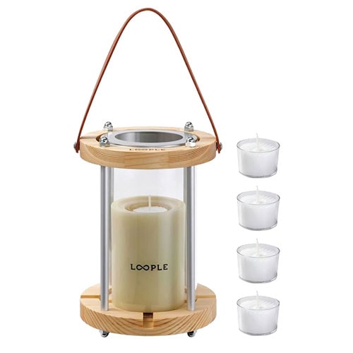 LOOPLE キャンドルランタン ウッド L ピスタチオ 極上のチルキャンプ