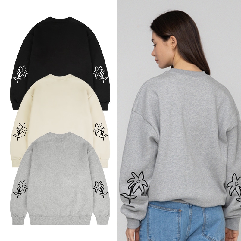 [UNISEX]Elbow TWO drawing line flower sweatshirt_3color