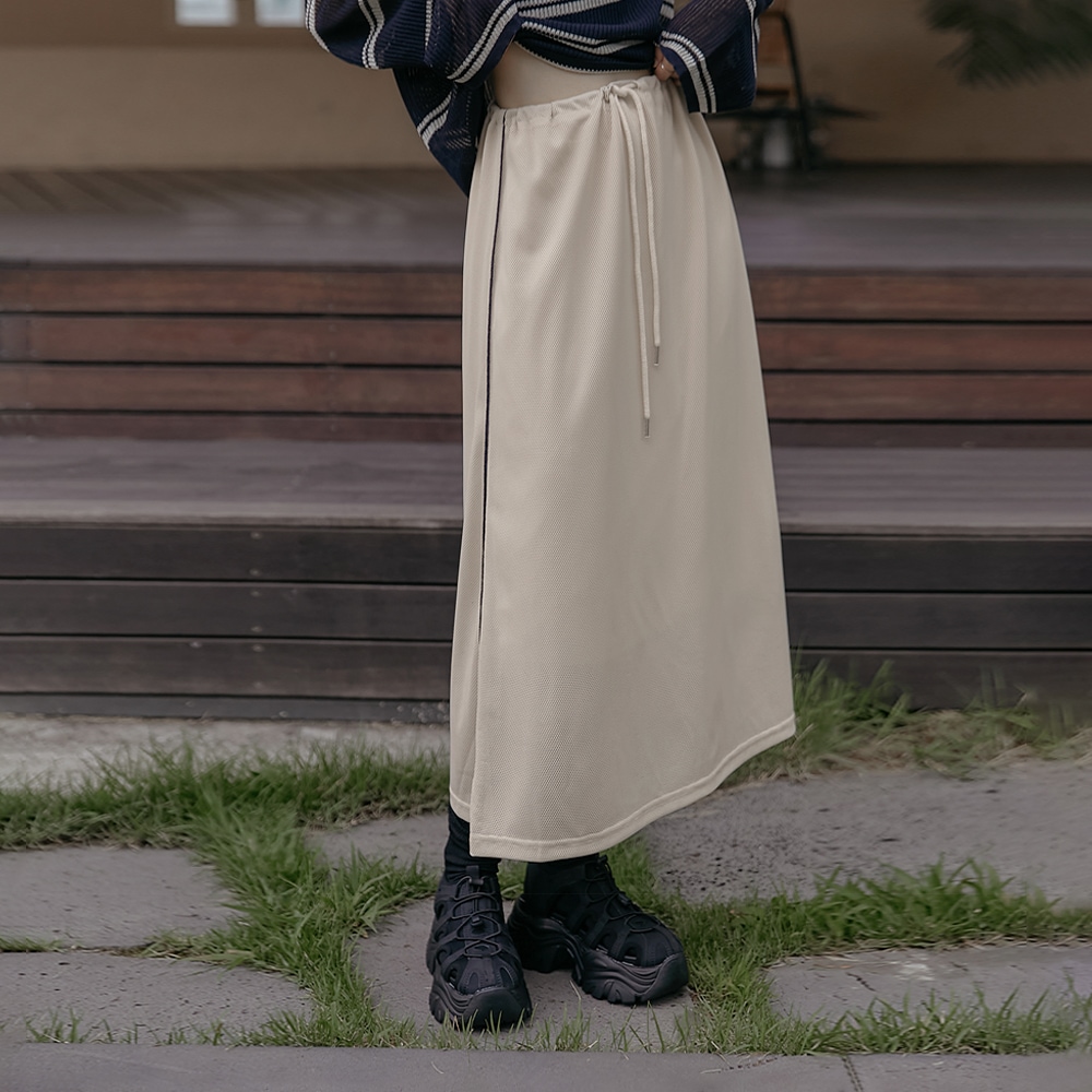 デイインメッシュカラーリングパイピングロングスカート