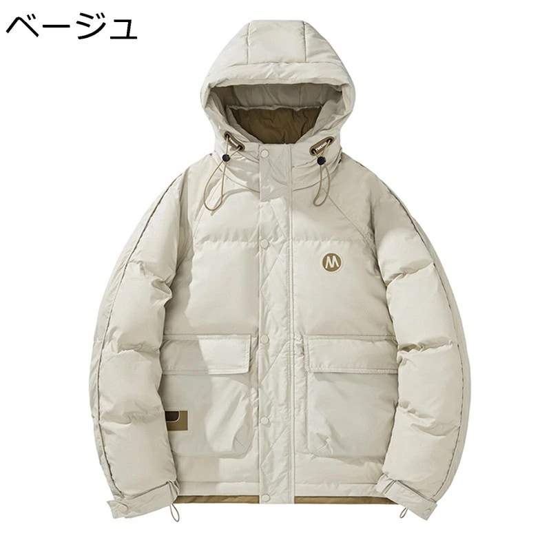 ダウンジャケット ダウンコート 防寒ジャケット 長袖 レディース メンズ ワンポイント フード付き 軽量 保温 防風性 防寒性 大きいサイズ オフィス アウトドア 日常 20代 30代 40代