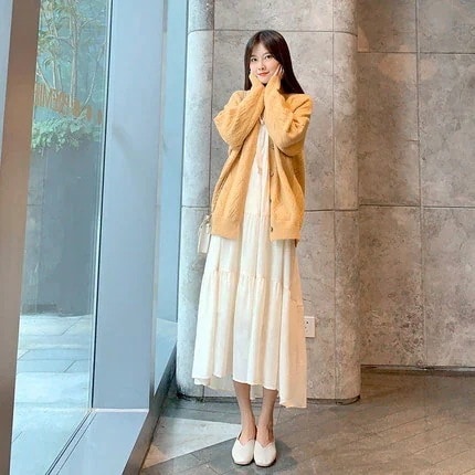 セット ワンピース カーディガン シャツワンピース ロング丈 袖あり 長袖 クルーネック ボウタイ デザイン ボタン 美ライン ニュアンス レース ツーピース お得 2点セット かわいい 大人可愛い