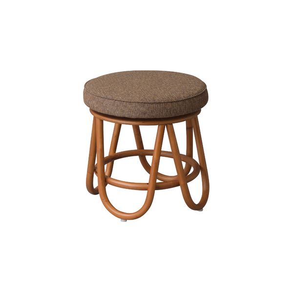 回転式 スツール オットマン 直径39.5x高さ41cm ブラウン 円形 軽量 ラタン 完成品