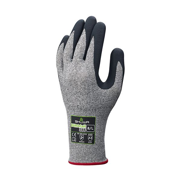 （まとめ）ショーワグローブ 耐切創背抜き手袋デュラコイル 386 XL グレー 1双[x3]