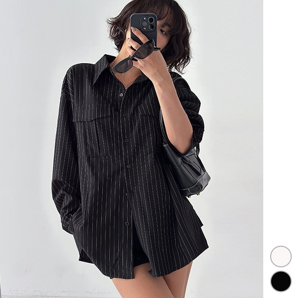 シャツ レディース トップス 長袖 ストライプ ルーズ シルエット ゆったり カジュアル おしゃれ 春 秋 韓国 sm27941