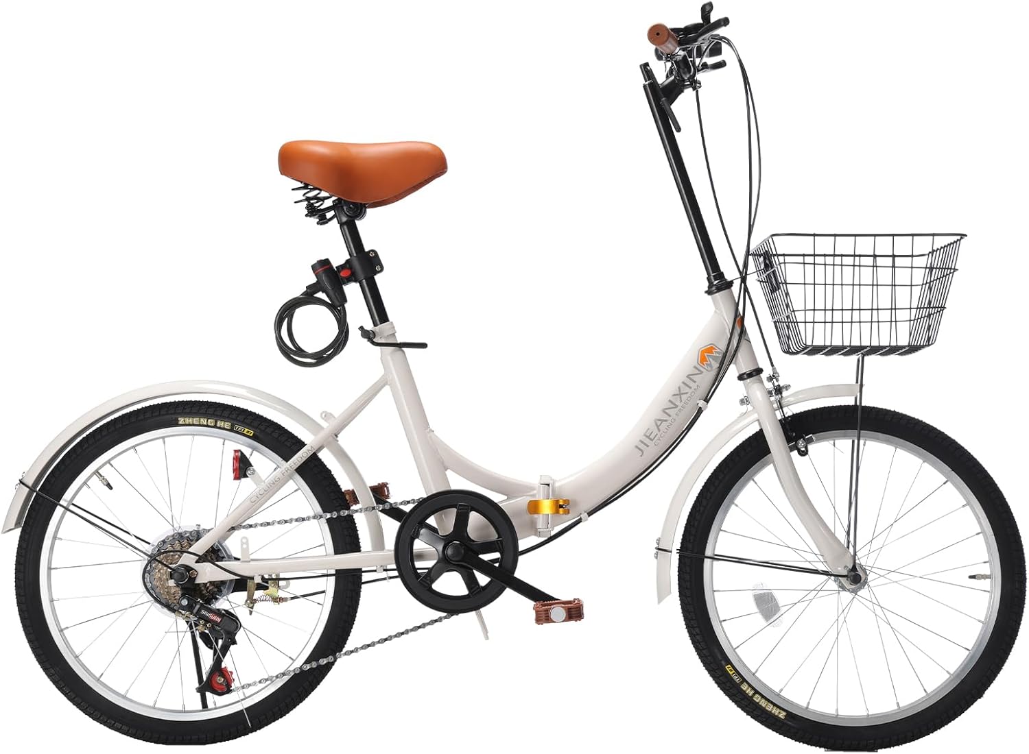 自転車 折りたたみ自転車 20インチ 7段変速 軽量 小径車 防滑タイヤ 高炭素鋼フレーム カゴワイヤー錠ライト付き 前後泥除け装備 男性 女性 初心者 通勤 通学 街乗り 08