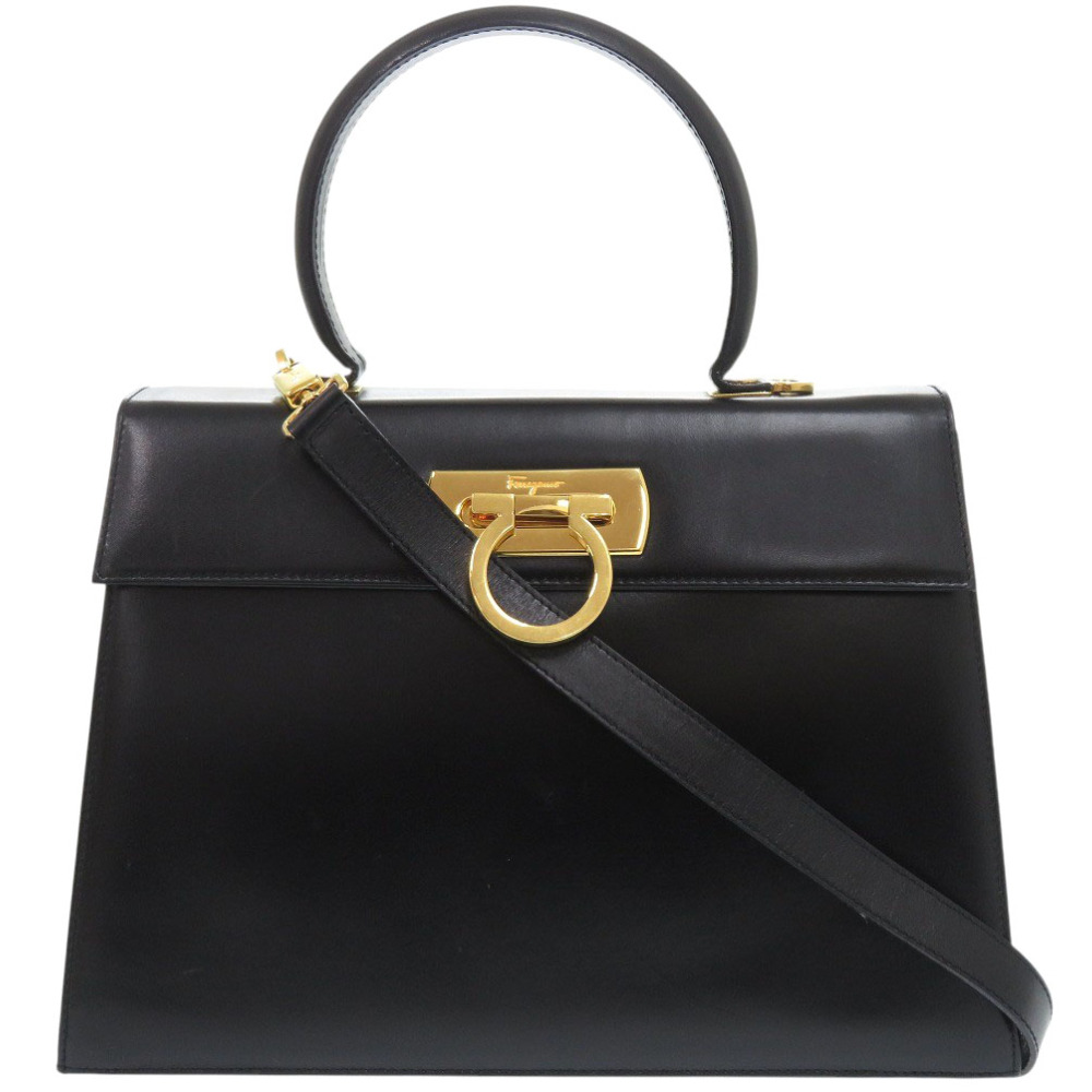 美品 サルヴァトーレフェラガモ 2WAY ガンチーニ O21 2181 ハンドバッグ カーフ/カーフレザー ブラック 0662【中古】Salvatore Ferragamo レディース