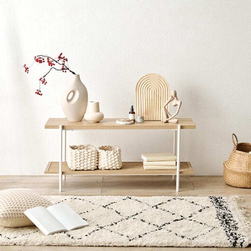 ラタン調 2段 ディスプレイ ラック 飾り棚 シェルフ W100cm H45cm TV台 テレビ台 ナチュラル シンプル 韓国 インテリア 1人暮らし 20代 30代