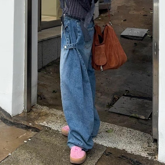 サイドタックオーバーサイズデニム サイドボタンストレートデニムパンツ 水色 ライトブルー 青 ブルー 韓国 オルチャン レディース デニムパンツ Gパン ブルーデニム ジーンズ ブルージーンズ 5,802円