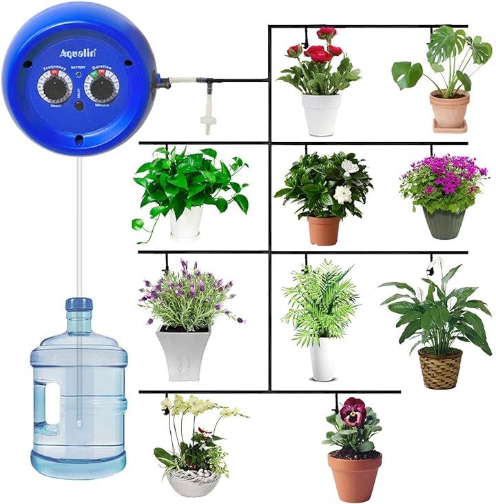 屋内鉢植え 植物用 DIYマイクロ点滴灌漑キット 散水 散水タイマー 灌漑システム コントローラー 10鉢対応( Blue, 22079)