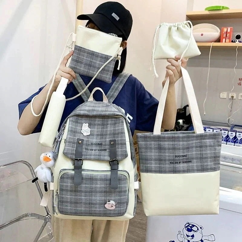 ミニバッグ エコバッグ 五点セット リュック リュックサック バックパック ズックバッグ オックスフォード 軽量 大容量 韓国ファッション 学生用