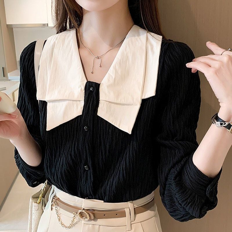 ス プリーツ 上品 Vネック 長袖 カジュアル こなれ感 大人女子 シンプル ブラウス おしゃれ シャツ レトロ 大人 きれいめ かわいい 大人可愛い マニッシュ 袖あり お洒落 大人可愛い